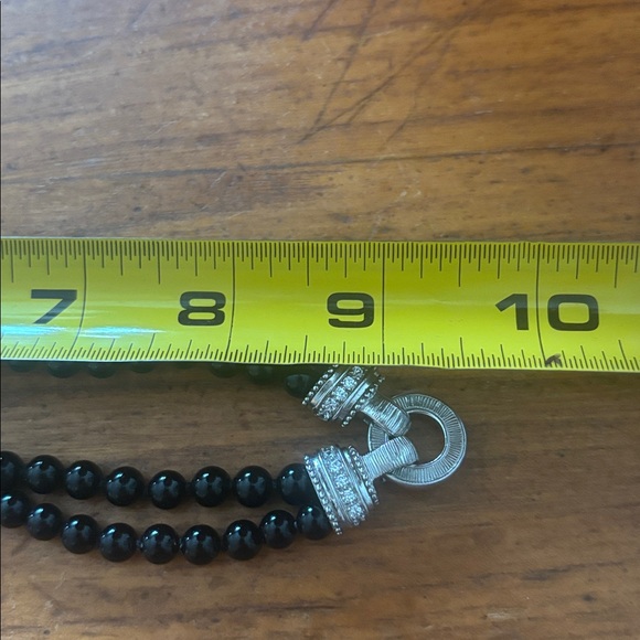 Judith Ripka double strand onyx round bead necklace CZ accents & heart pendant - Picture 7 of 10